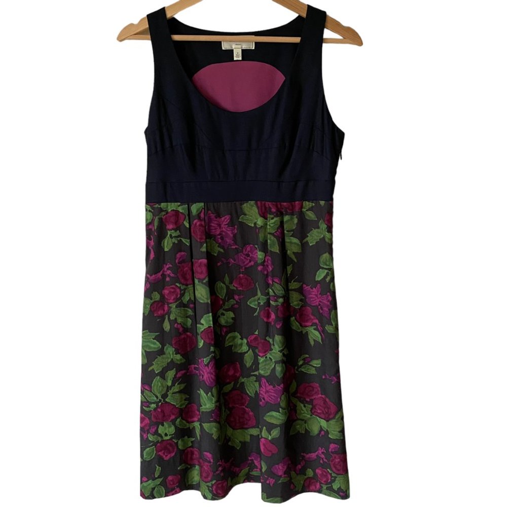 Antropologie Moulinette Soeurs Sleeveless Floral Round Neckline Dress Pockets